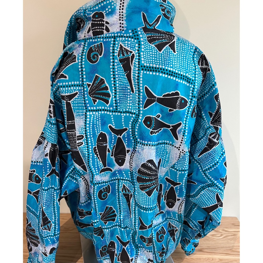 Blue Patterned Fish Print Zip-Front Jacket - Picture 3 of 4